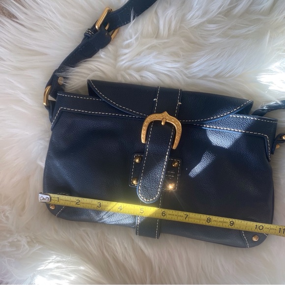 Vintage Dooney & Bourke Navy Leather Buckle Clutch Wristlet - Picture 12 of 16
